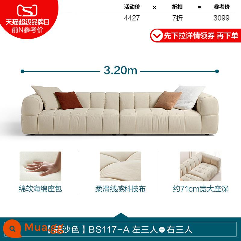 Trang trí nội thất nhà Lin màu kem phong cách kẹo bông sofa phòng khách căn hộ nhỏ đậu phụ nội thất vải khối lưới đỏ Lin ngành công nghiệp gỗ - [Màu Chensha] BS117-A Ba người bên trái + ba người bên phải