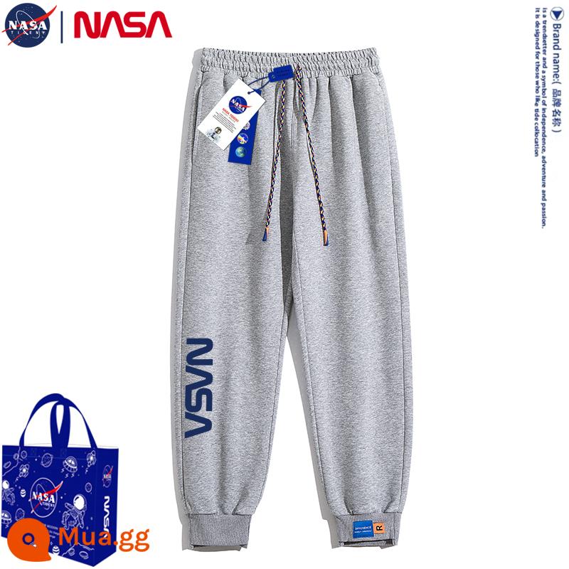 Quần dài thường ngày mùa thu đông đồng thương hiệu của NASA cộng với quần legging nhung và dày chín điểm Quần thể thao hợp thời trang và đa năng - Màu xám [dấu dọc của NASA]