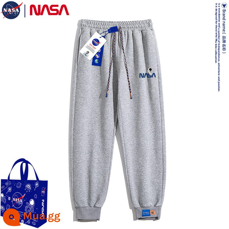 Quần dài thường ngày mùa thu đông đồng thương hiệu của NASA cộng với quần legging nhung và dày chín điểm Quần thể thao hợp thời trang và đa năng - Xám [Nhãn ngực người]