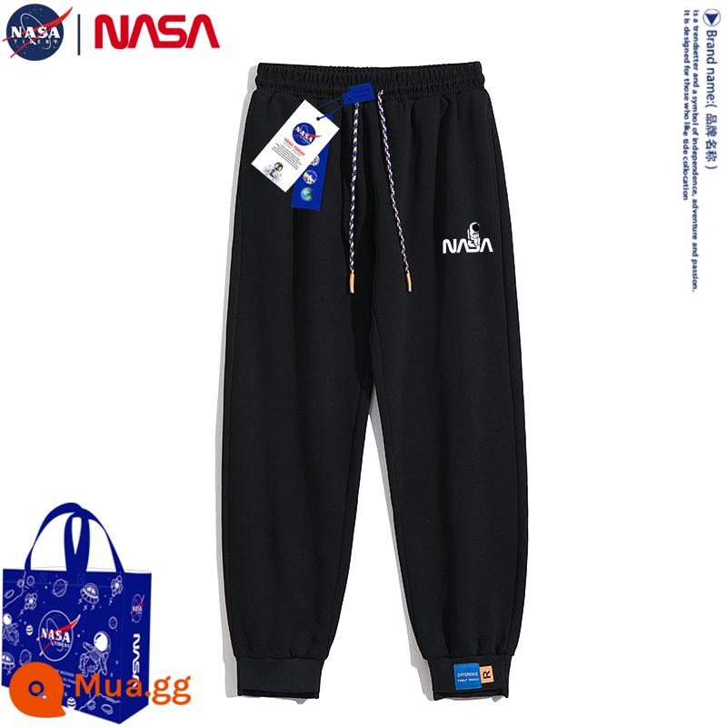 Quần dài thường ngày mùa thu đông đồng thương hiệu của NASA cộng với quần legging nhung và dày chín điểm Quần thể thao hợp thời trang và đa năng - Đen [Nhãn ngực người]