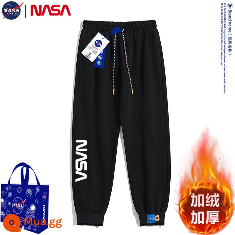 Quần dài thường ngày mùa thu đông đồng thương hiệu của NASA cộng với quần legging nhung và dày chín điểm Quần thể thao hợp thời trang và đa năng - Đen [logo dọc của NASA] cộng với nhung và dày