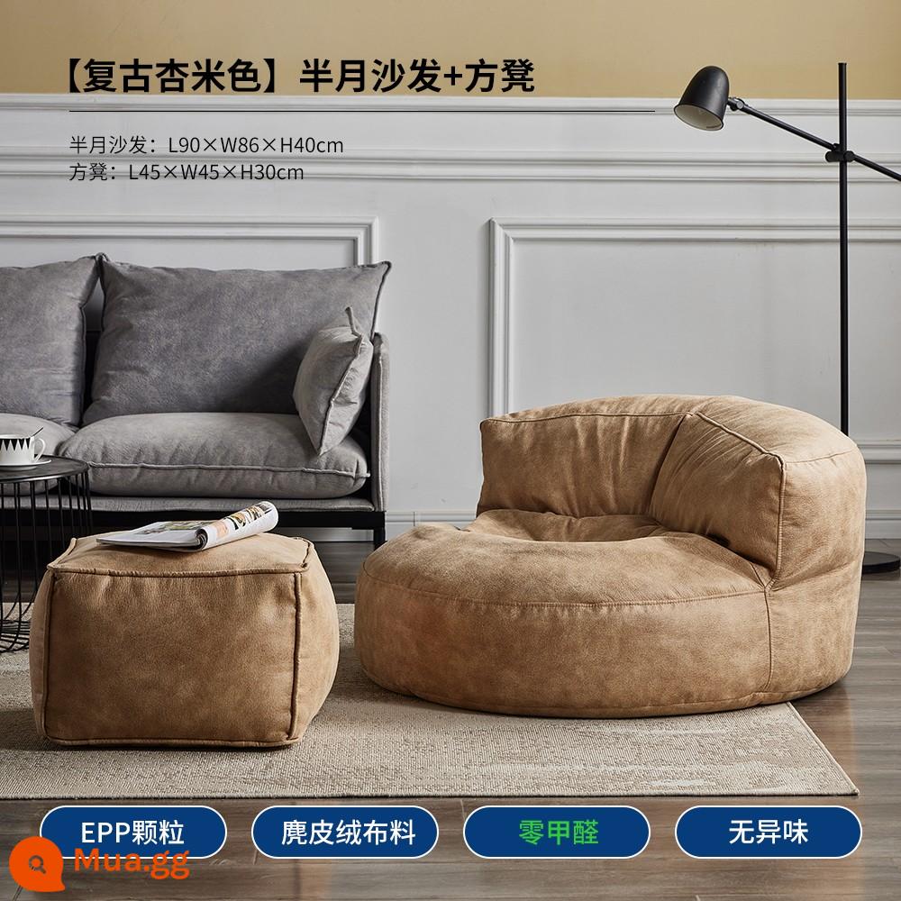 Bắc Âu Sofa Lười Đơn Công Nghệ Vải Chống Bẹp Đầu Retro Gió Tất Nam Túi Đậu Phòng Khách Ban Công Nằm Ghế Giải Trí - Sofa bán nguyệt màu be hoa mai + ghế vuông