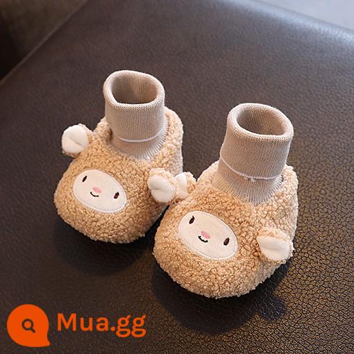 Thu đông dày dặn cộng với giày cotton nhung giày tất ấm áp cho nam và nữ giày cho bé tập đi cho bé 1 tuổi từ 0-6-12 tháng - Yunduo cừu kaki màu cộng với nhung và dày