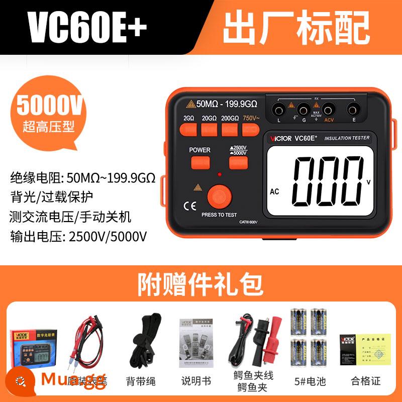 Máy kiểm tra điện trở cách điện Victory VC60B+ Digital Megger 500v1000 Máy phát hiện thông minh Thợ điện Shaker - VC60E+[2500/5000V.50MΩ-199.9GΩ]