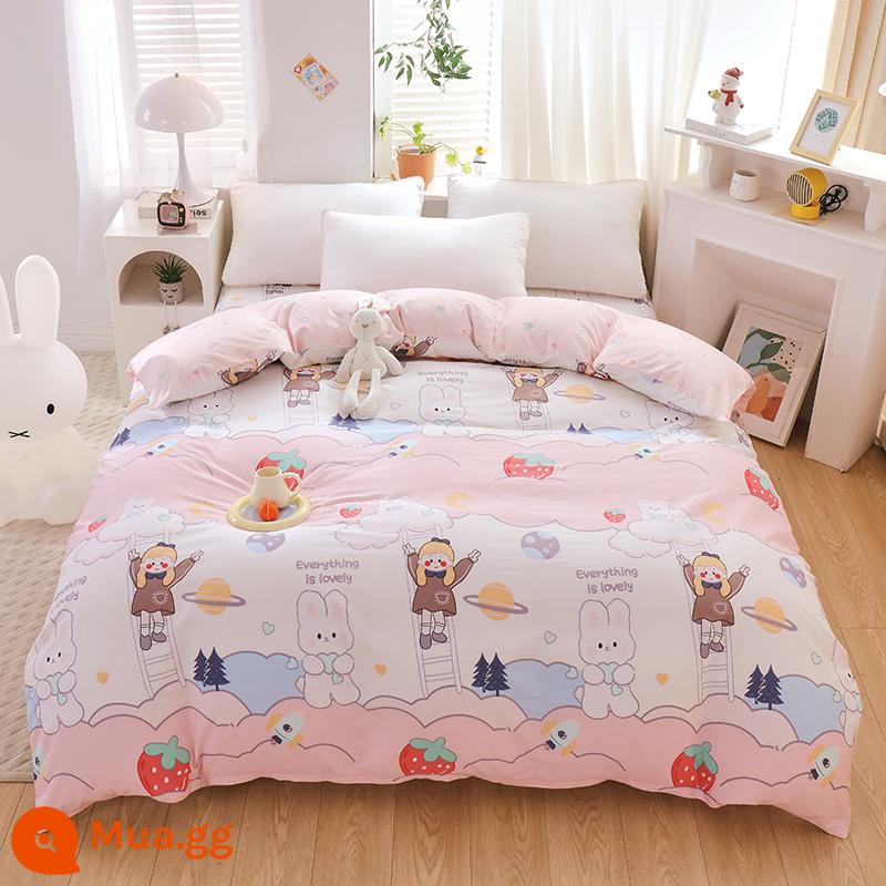 Nhỏ tươi nguyên chất cotton vỏ chăn đơn mảnh vỏ chăn 150x200 đơn ký túc xá 180x200x230 chăn đôi - hồng vừa hồng tưởng tượng