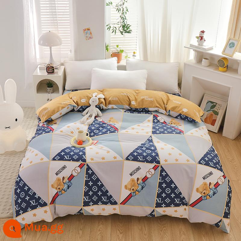 Nhỏ tươi nguyên chất cotton vỏ chăn đơn mảnh vỏ chăn 150x200 đơn ký túc xá 180x200x230 chăn đôi - gấu mát mẻ màu xanh đậm