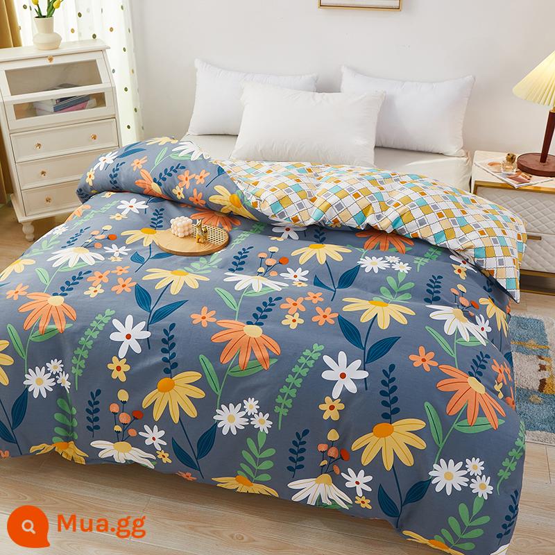 Nhỏ tươi nguyên chất cotton vỏ chăn đơn mảnh vỏ chăn 150x200 đơn ký túc xá 180x200x230 chăn đôi - Ngôn ngữ hoa buổi sáng màu xanh nước biển sâu ấm áp