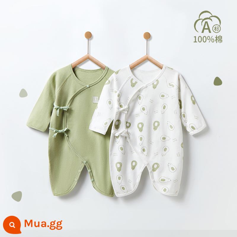 Quần áo trẻ sơ sinh mùa đông áo liền quần trẻ sơ sinh áo liền quần leo núi 3-6 tháng một lớp cotton nguyên chất đi chơi mùa thu đông - In đầy đủ màu xanh lá cây + màu xanh lá cây tinh khiết