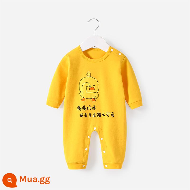 Áo liền quần cotton nguyên chất mùa thu và mùa đông đồ lót giữ nhiệt cho bé đáy quần áo đồ ngủ sơ sinh mùa xuân và mùa thu bò quần áo áo liền quần - vịt vàng dễ thương