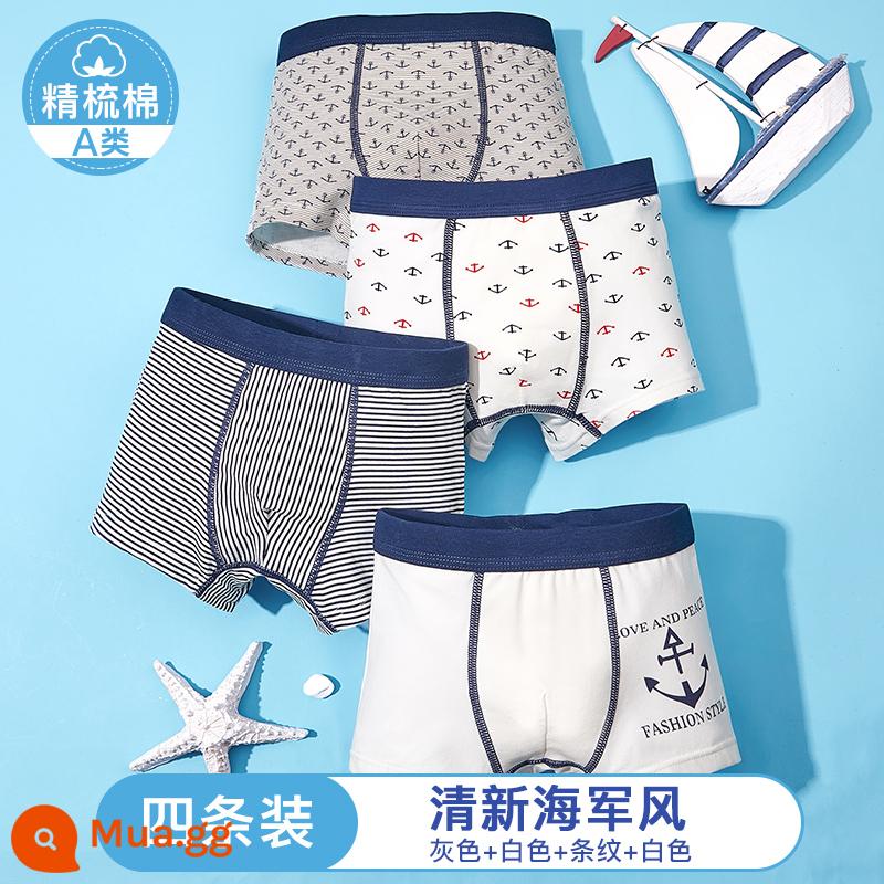 Nanjiren quần lót trẻ em bé trai cotton bé trai quần đùi cotton bốn góc trẻ em trung và lớn bé trai quần đùi bé trai - [4 Gói] Phong Cách Hải Quân Tươi Mát