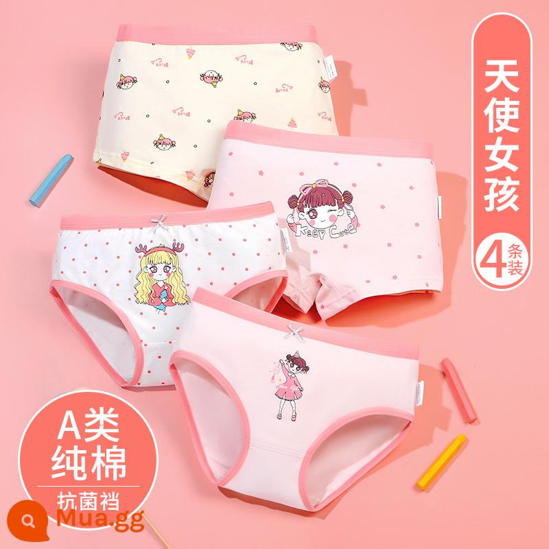 Quần lót bé gái Nanjiren cotton nguyên chất tam giác trẻ em quần đùi bé gái trung và lớn cotton trẻ em không kẹp mông PP - Angel Girl [Cotton nguyên chất loại A, đũng quần kháng khuẩn] Mix tam giác và vuông