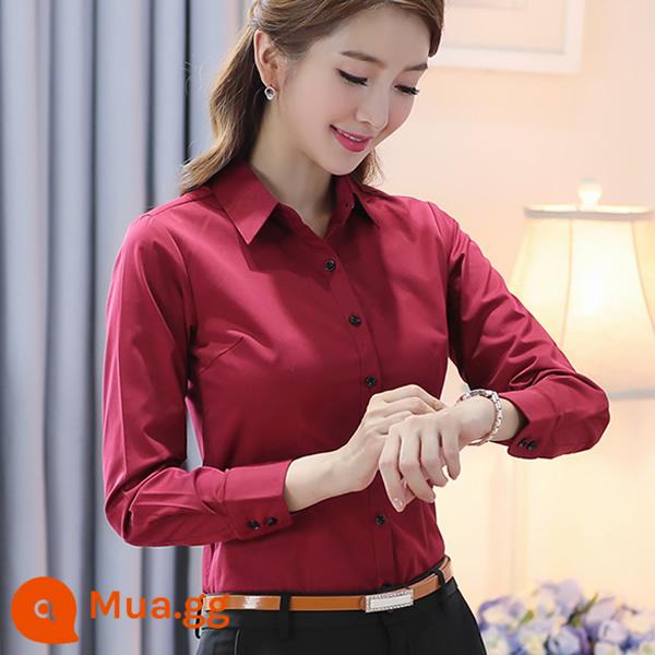 Áo sơ mi trắng cotton nguyên chất chất lượng cao dành cho nữ dài tay khí chất chuyên nghiệp quần áo làm việc mùa xuân và mùa hè trang phục công sở áo sơ mi nữ - Burgundy [Tay dài chống nhăn]