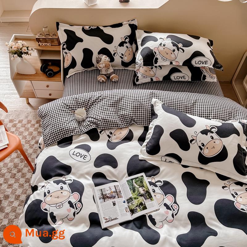 Bộ bốn món bằng cotton 100 bộ chăn ga gối đệm bằng vải cotton nguyên chất bốn mùa đơn giản thân thiện với da vỏ chăn ký túc xá sinh viên bộ ba bốn món - Niu Niu Niu [Bông loại A dành cho bà mẹ và trẻ sơ sinh]