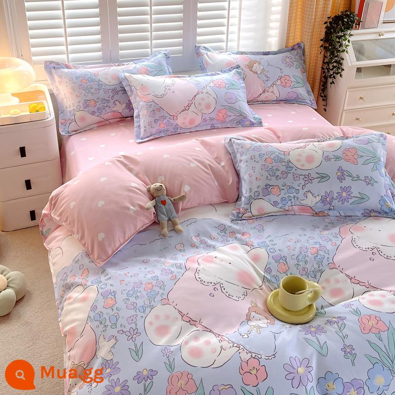 Bộ bốn món bằng cotton 100 bộ chăn ga gối đệm bằng vải cotton nguyên chất bốn mùa đơn giản thân thiện với da vỏ chăn ký túc xá sinh viên bộ ba bốn món - Dễ thương [Loại A dành cho bà mẹ và trẻ sơ sinh]