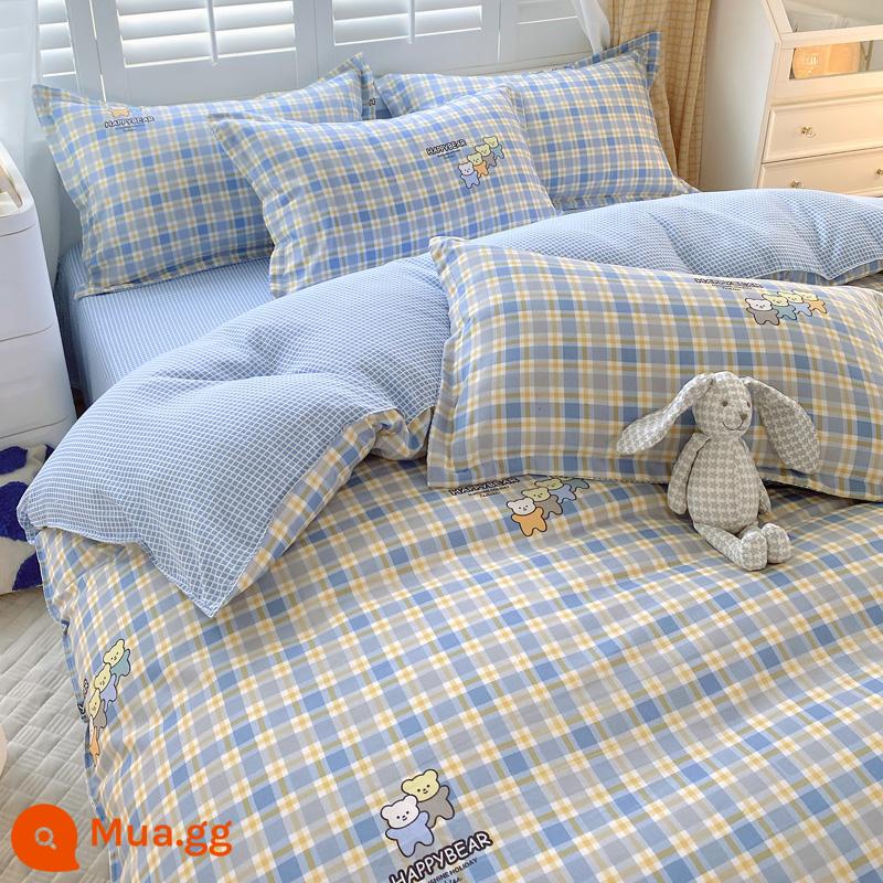 Bộ bốn món bằng cotton 100 bộ chăn ga gối đệm bằng vải cotton nguyên chất bốn mùa đơn giản thân thiện với da vỏ chăn ký túc xá sinh viên bộ ba bốn món - Những người bạn tốt [Loại A dành cho bà mẹ và trẻ sơ sinh]