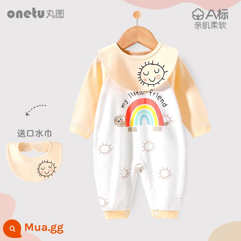 Bé cardigan áo liền quần mùa xuân và mùa thu cotton nguyên chất trăng tròn quần áo trẻ sơ sinh bé gái mùa xuân quần áo trẻ sơ sinh bé trai - áo thun cầu vồng kiểu áo thun