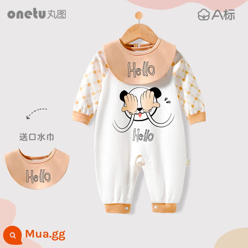 Bé cardigan áo liền quần mùa xuân và mùa thu cotton nguyên chất trăng tròn quần áo trẻ sơ sinh bé gái mùa xuân quần áo trẻ sơ sinh bé trai - Chú chuột nhút nhát với kiểu áo thun chui đầu