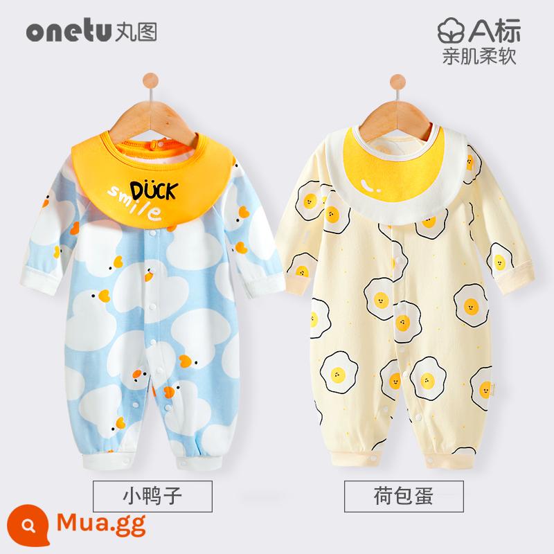 Bé cardigan áo liền quần mùa xuân và mùa thu cotton nguyên chất trăng tròn quần áo trẻ sơ sinh bé gái mùa xuân quần áo trẻ sơ sinh bé trai - Vịt cardigan + trứng chần cardigan