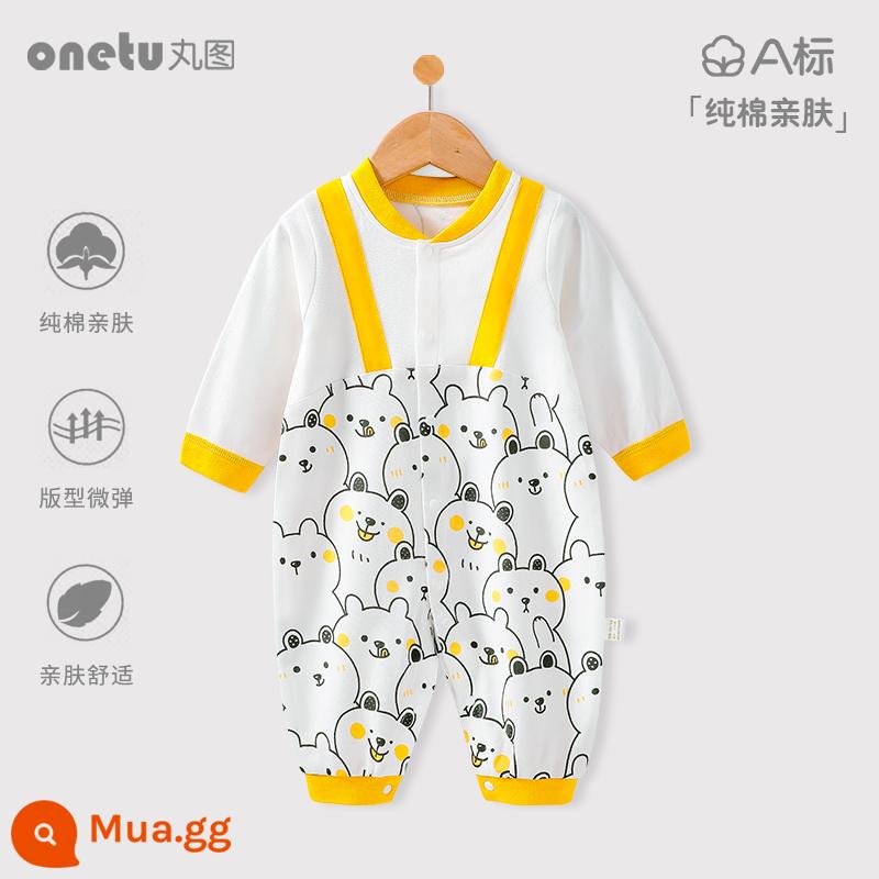 Bé cardigan áo liền quần mùa xuân và mùa thu cotton nguyên chất trăng tròn quần áo trẻ sơ sinh bé gái mùa xuân quần áo trẻ sơ sinh bé trai - Phong cách cardigan gấu nghịch ngợm