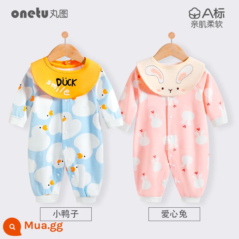 Bé cardigan áo liền quần mùa xuân và mùa thu cotton nguyên chất trăng tròn quần áo trẻ sơ sinh bé gái mùa xuân quần áo trẻ sơ sinh bé trai - Cardigan tình yêu thỏ + cardigan vịt