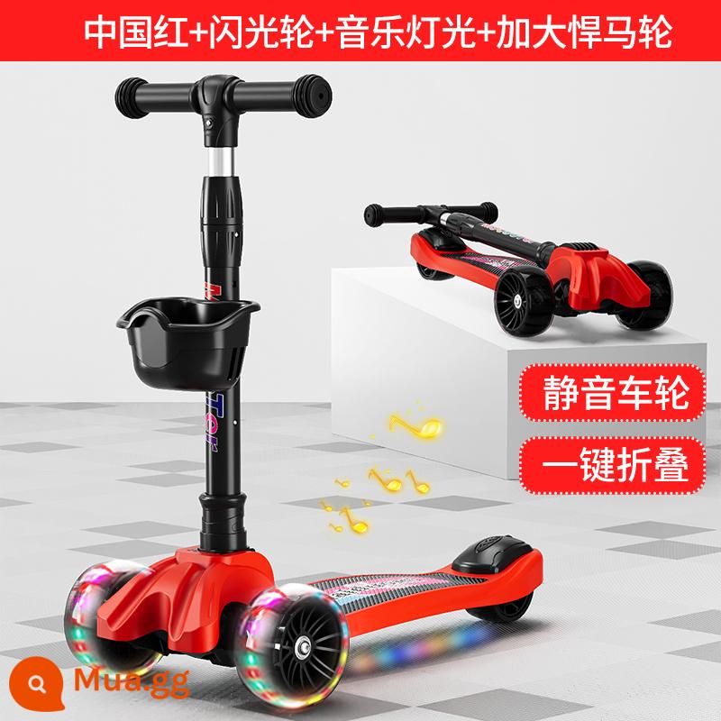 Xe Scooter cho bé 1-3-6-12 tuổi xe đạp trẻ em mẫu gấp bé trai và bé gái xe trơn cho bé - Lễ hội bánh xe Hummer đỏ/âm nhạc Trung Hoa