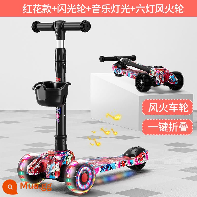 Xe Scooter cho bé 1-3-6-12 tuổi xe đạp trẻ em mẫu gấp bé trai và bé gái xe trơn cho bé - Hoa đỏ/Bánh xe lửa nóng/Lễ âm nhạc