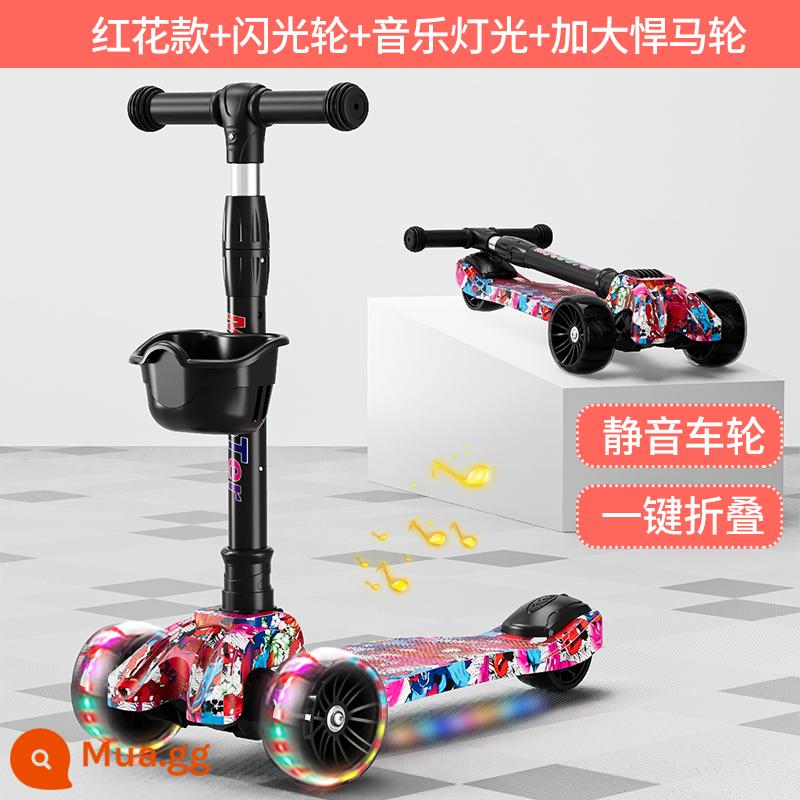 Xe Scooter cho bé 1-3-6-12 tuổi xe đạp trẻ em mẫu gấp bé trai và bé gái xe trơn cho bé - Hoa đỏ/Bánh xe Hummer/Lễ hội âm nhạc