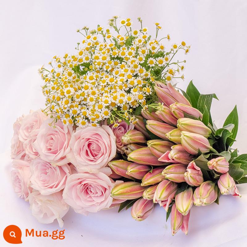 Vân Nam Đế Hoa Tóc Thẳng Nước Hoa Lily Tươi Cắt Hoa Hoa Thật Hoa Hướng Dương Hoa Hồng Nhà Bình Thủy Canh - 5 bông hoa huệ + 10 bông hồng ngẫu nhiên + 5 bông hoa cúc