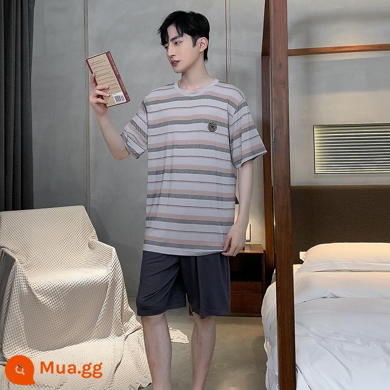 Bộ đồ ngủ nam mùa hè phương thức lụa băng ba chiều nam quần short ngắn tay mùa xuân và mùa hè phần mỏng phục vụ tại nhà phù hợp với - SMDE23597