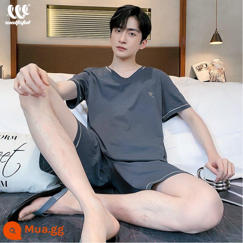 Bộ đồ ngủ nam mùa hè phương thức lụa băng ba chiều nam quần short ngắn tay mùa xuân và mùa hè phần mỏng phục vụ tại nhà phù hợp với - LJF2225