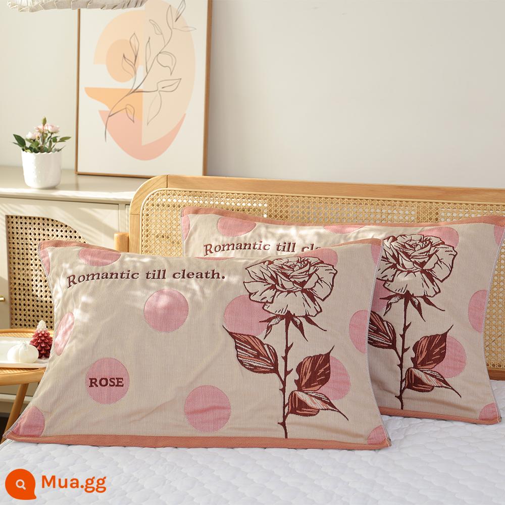 Vỏ gối bằng gạc cotton nguyên chất tám lớp, một đôi vỏ gối bằng vải cotton cao cấp dày 2 mặt chống trượt dành cho gia đình - Một cặp độc đáo