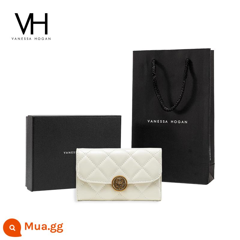 VH Túi Nữ 2022 Thời Trang Mới Ví Hoa Hồng Ví Hình Thoi Tính Khí Túi Clutch Đa Thẻ Da Bò Ví Tiền Xu - Gạo trắng (có hộp quà)