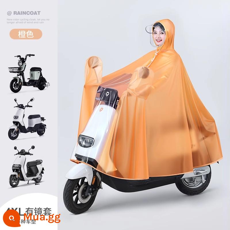 Tuyển áo mưa xe điện, đơn nữ dáng dài, che mưa dày toàn thân, áo poncho nam đi xe máy chạy pin chuyên dụng - 4XL kèm bao gương - cam