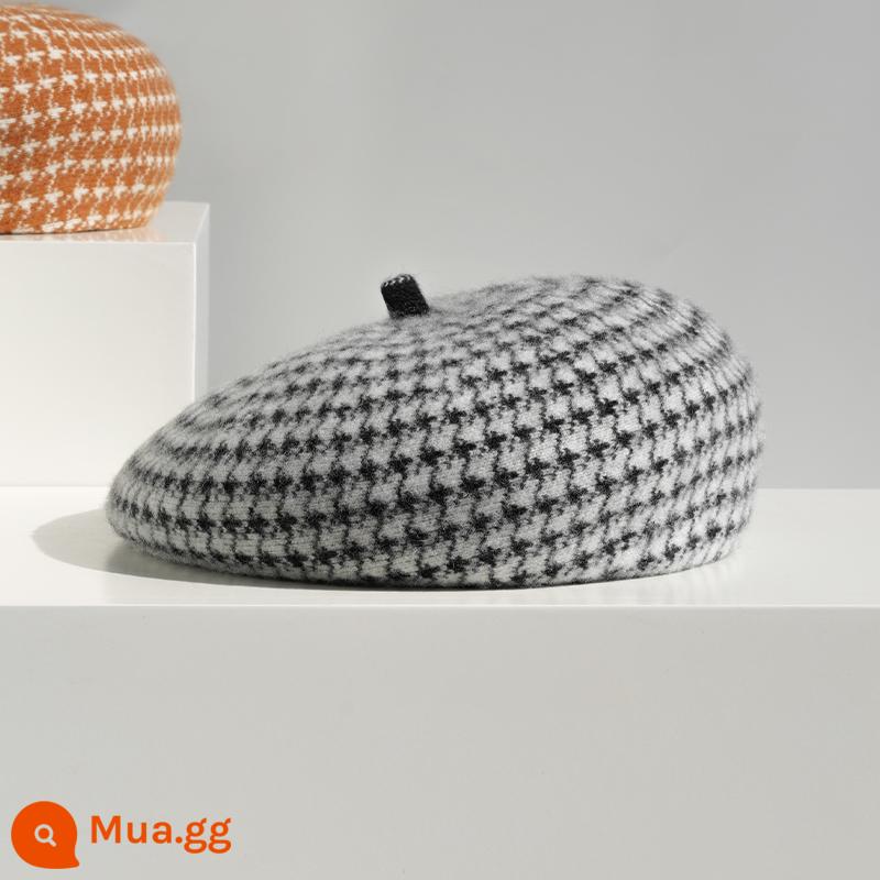 Mad Hatter nữ mùa thu đông phong cách mới phong cách nước ngoài mũ nồi len houndstooth thời trang phù hợp với mũ nồi họa sĩ ấm áp - Houndstooth màu sáng (dễ điều khiển, yếu tố bền bỉ)