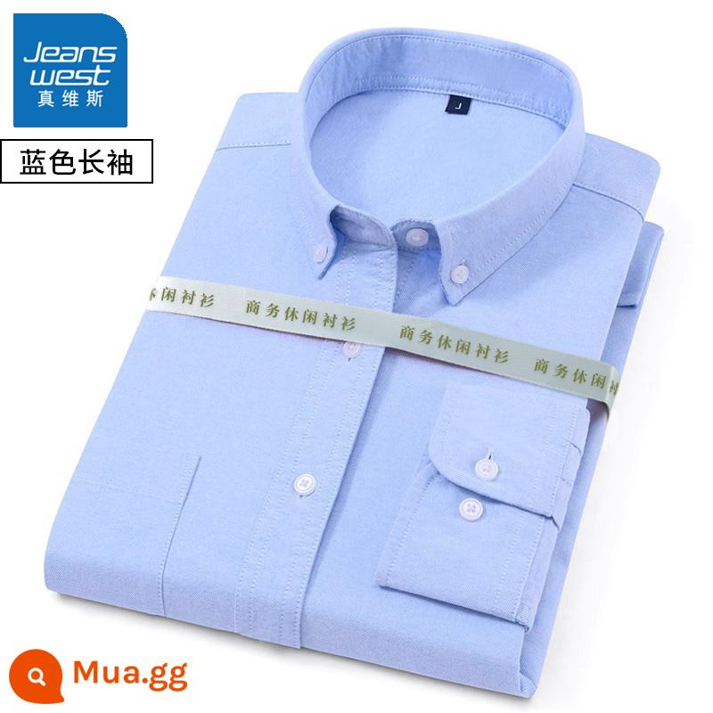 Mùa xuân và mùa thu nam dài tay cotton Oxford áo sơ mi trắng công sở bình thường đáy sọc xanh áo sơ mi áo khoác inch - 1 chiếc 59 [tay dài màu xanh] cotton nguyên chất