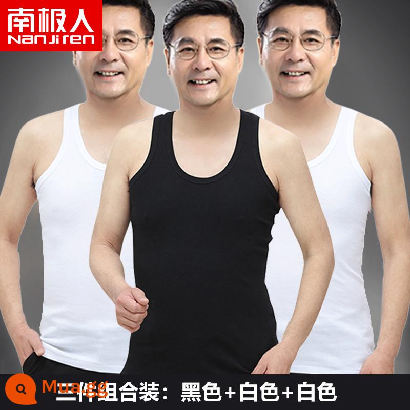 Bông đàn ông nam Vest nam Cotton Cotton Pure vào mùa hè làm tăng áo sơ mi mồ hôi lớn tuổi của người già và mặc áo sơ mi già tầng hầm - Bộ ba món (trắng + trắng + đen)