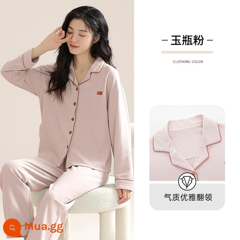 Bộ đồ ngủ cotton nguyên chất Nanjiren cho nữ xuân thu 2023 quần dài tay mới cỡ lớn có thể mặc bên ngoài quần áo ở nhà phù hợp với phụ nữ - Bột Ngọc Bình [100% cotton]