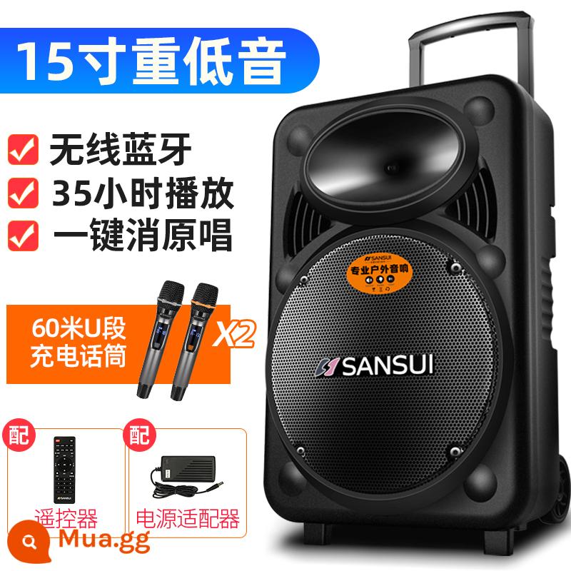 Shanshui A12-66 Vuông Vũ Âm Thanh Loa Ngoài Trời Karaoke Di Động Cần Kéo Có Micro Không Dây Ktv Di Động - Loa siêu trầm 15 inch [28 giờ] + micrô kép