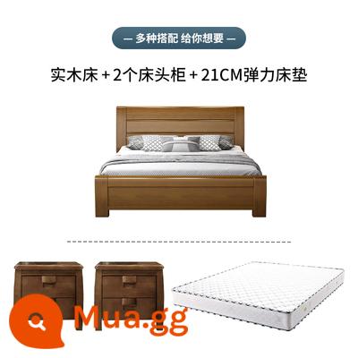 Giường gỗ nguyên khối phong cách Trung Quốc mới Giường lớn 1,8m Giường đôi 1,5M tiết kiệm nội thất hiện đại đơn giản phòng ngủ chính lưu trữ - Giường + Nệm lò xo 21CM + Bàn đầu giường 2 Để lại tin nhắn chọn màu