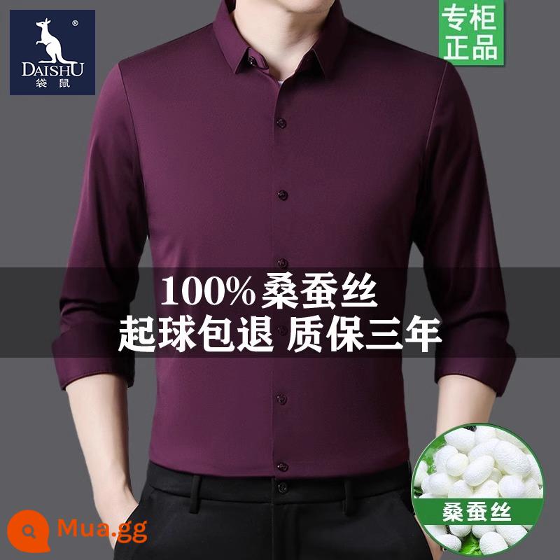 Sơ mi dài tay Romon Silk dâu tằm chất lượng cao Áo sơ mi nam công sở hợp thời trang ủi miễn phí Áo sơ mi lụa inch liền mạch - DS999 rượu vang đỏ (phong cách mùa thu không nhung)