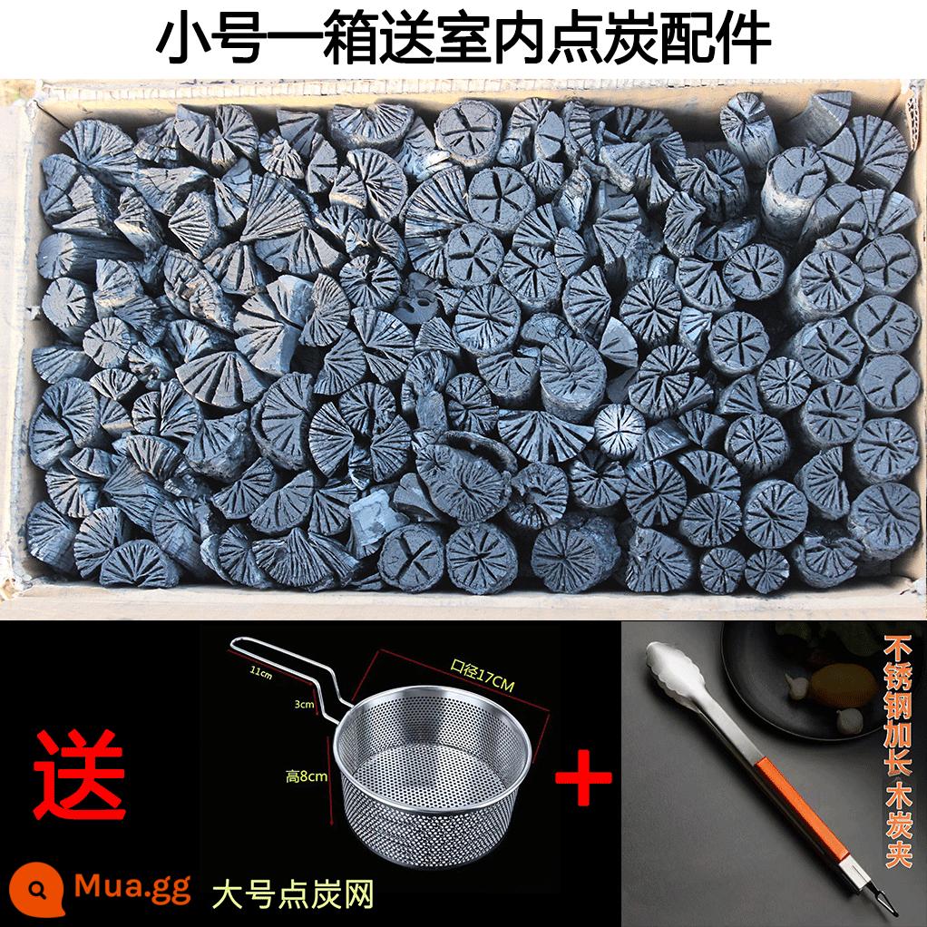 Than hoa cúc nướng than trái cây than nướng carbon không khói than củi chống cháy gỗ thương mại than nướng hộp lớn đặc biệt - Than hoa cúc size nhỏ đi kèm hộp 21 pound và đi kèm lưới chống rò rỉ lớn + kẹp than tay cầm bằng gỗ (dài 45cm) Đốt than trong nhà