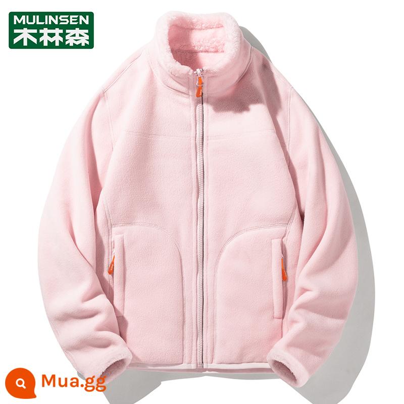 Mulinsen 2 Mặt Mặc Áo Khoác Nỉ Nam Thu Đông Ngoài Trời Trang Nỉ Mặc Ấm Dày Cardigan Nữ - [Nữ] màu hồng dịu dàng