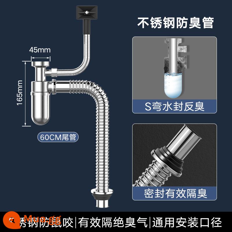 Bồn Rửa Chén Bếp Bồn Rửa Chén Nước Phụ Kiện Đường Ống Bồn Rửa Chén Bồn Rửa Chén Inox Bộ Khử Mùi Bồn Rửa Chén Đơn - Model chống mùi được cấp bằng sáng chế [60cm] Ống cống 304 (có tràn)