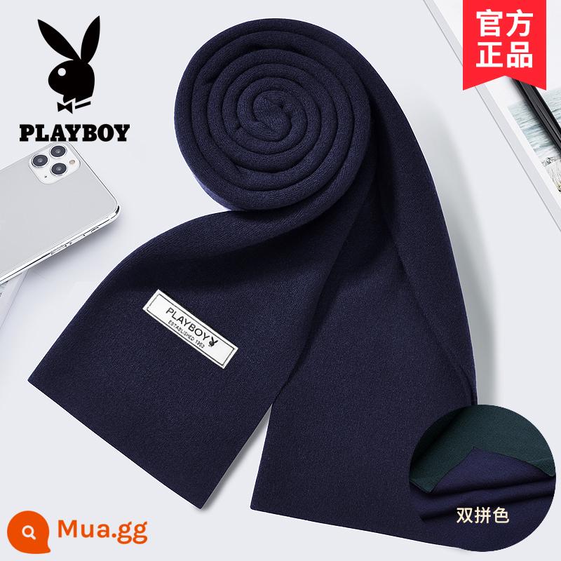 Khăn len Playboy nam thu đông ấm áp phiên bản Hàn Quốc cao cấp gửi bạn trai khăn choàng cổ chống lạnh - Phối 2 màu xanh navy + xanh lá