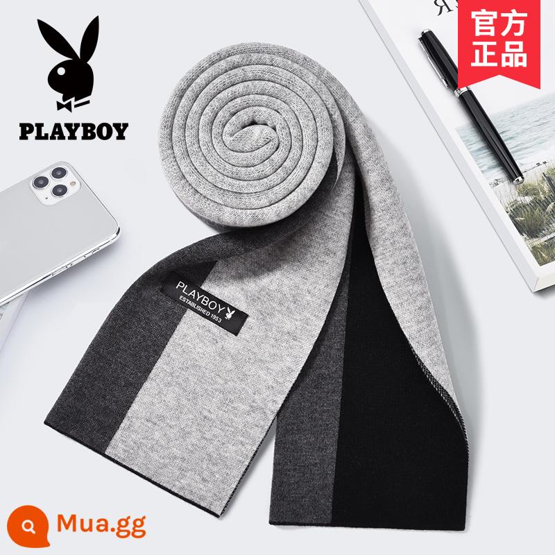 Khăn len Playboy nam thu đông ấm áp phiên bản Hàn Quốc cao cấp gửi bạn trai khăn choàng cổ chống lạnh - 6197 màu xám đen