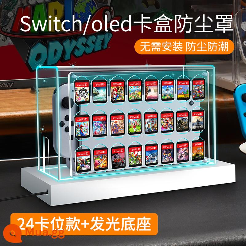 Công tắc che bụi dạ quang Nintendo switcholed máy chủ bảng điều khiển trò chơi hộp cơ sở ns bìa màn hình oled vỏ acrylic trong suốt vỏ bảo vệ hộp băng cassette túi lưu trữ hộp thẻ phụ kiện tản nhiệt - Tấm che bụi hộp 24 thẻ trong suốt hoàn toàn + Đế phát sáng 20 màu [phổ biến cho Switch/Oled]