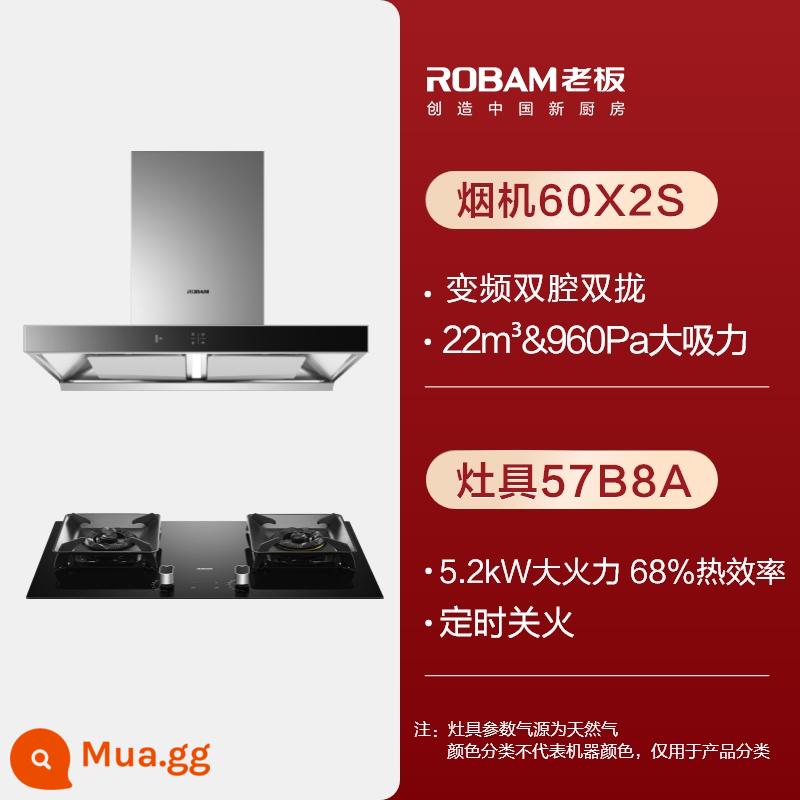 [Linghangjia Air] Boss 60X2S bếp gia đình phạm vi máy hút mùi bếp ga gói bộ ba món nhà bếp - Xám +57B8A[thời gian 22m³+5,2kW]