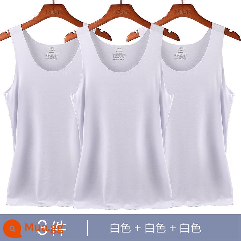 Hengyuanxiang Nam Ice Silk Vest Mặc Bên Trong Không Dấu Vết Mùa Hè Phần Mỏng Trắng Đáy Bé Trai Size Lớn Vượt Rào Áo - 3 miếng [Lụa băng không dấu] trắng + trắng + trắng