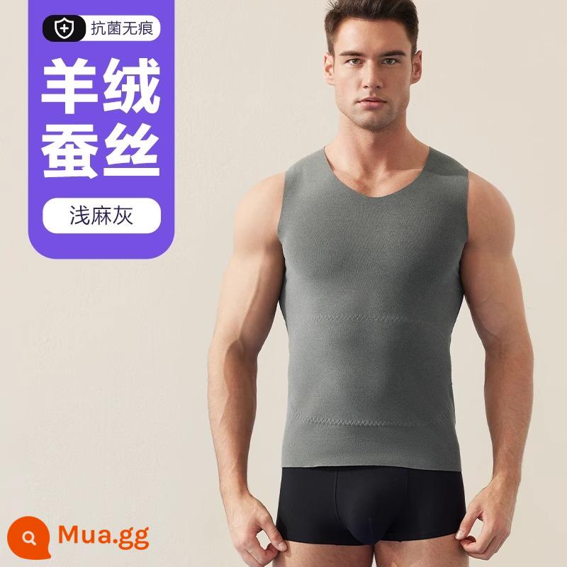 Áo lót nam giữ nhiệt liền mạch Hengyuanxiang với áo lót bằng lụa cashmere sưởi ấm mùa thu đông - Xám thạch nhạt