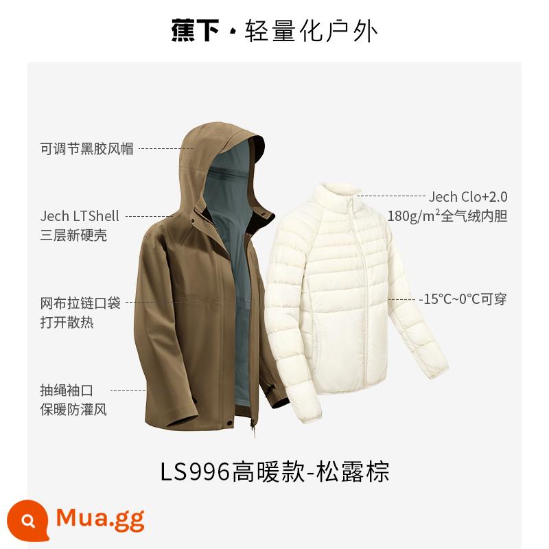 Áo khoác nhung chuối 3 trong 1 dành cho nữ LS19623 Áo khoác leo núi mới chống gió, chống thấm nước và ấm áp ngoài trời - [Phong Cách Ấm Áp Cao] Nâu Truffle